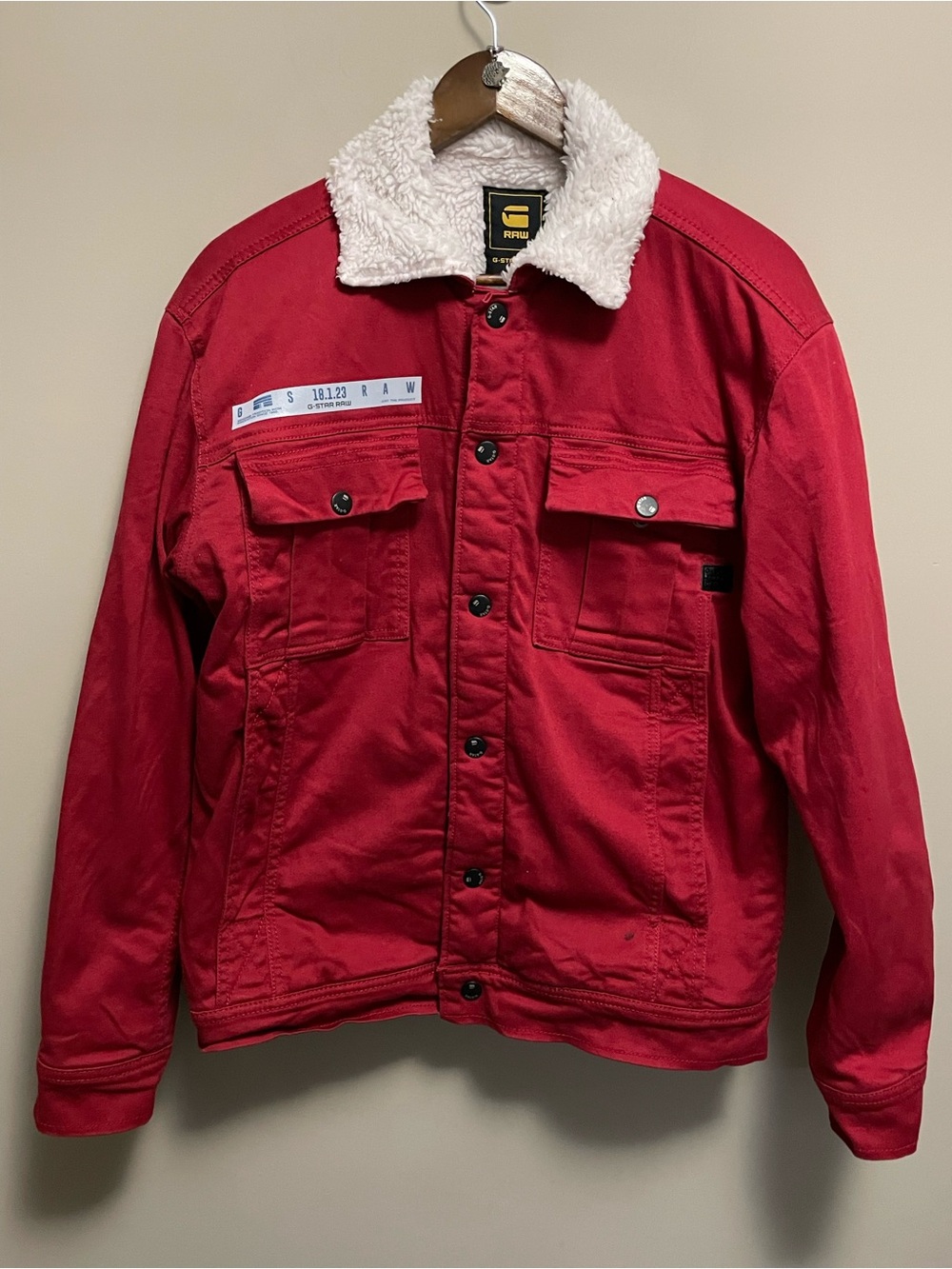 G-Star Originals Red Denim Sherpa Lined Jacket Men’s Large